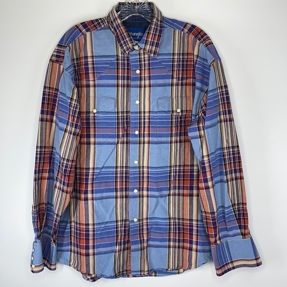 Vintage Wrangler Pearl Snap Plaid Button Down Shirt Size Large - Picture 1 of 5